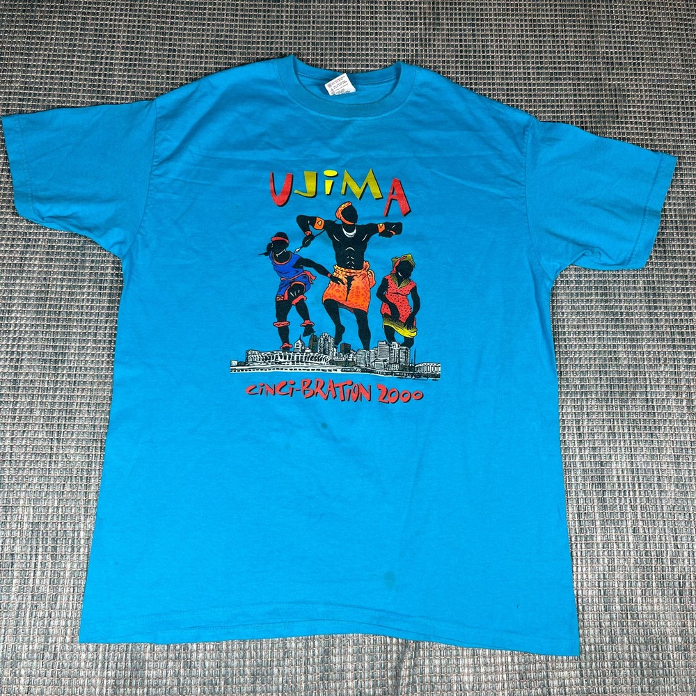 Vintage Ujima Cinci Bration‎ 2000 Blue T Shirt Mens Sz XL Preowned